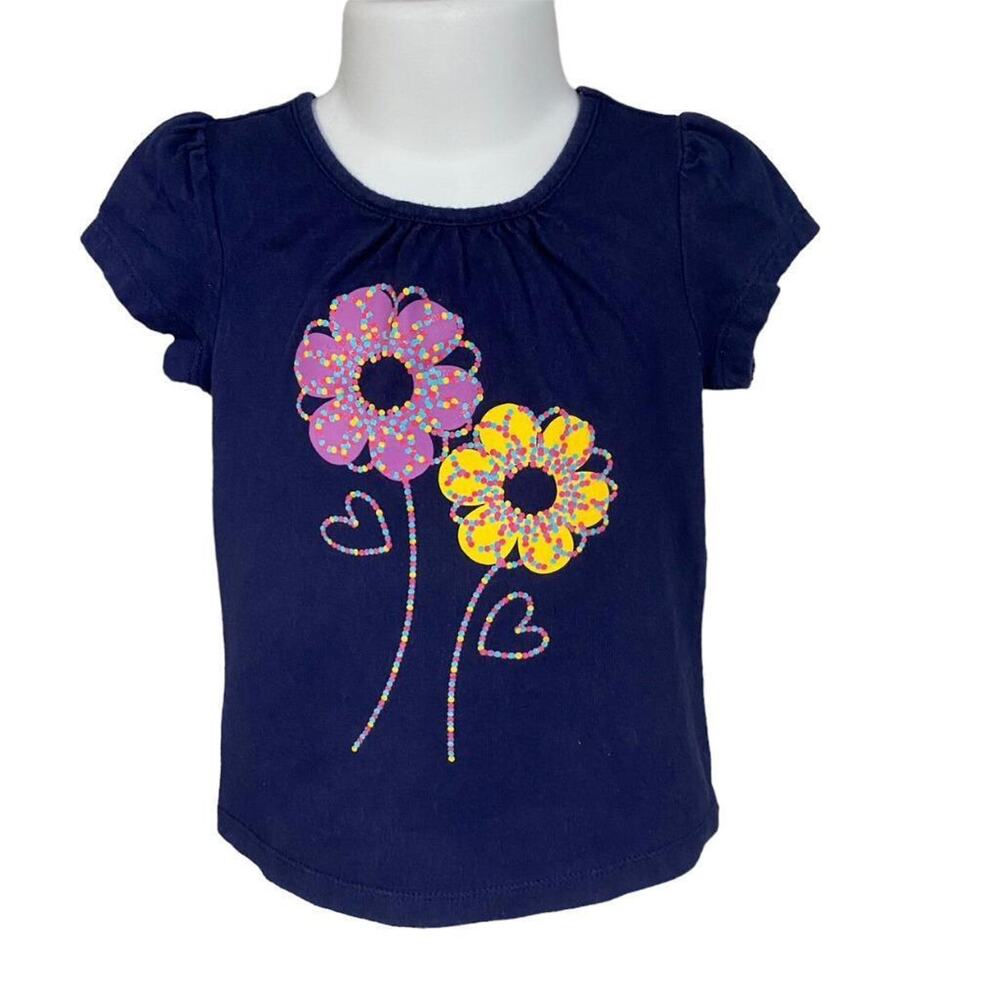 Girls 3T Navy Blue Rainbow Sparkle Flowers Short Sleeve Tee Shirt Top Twins